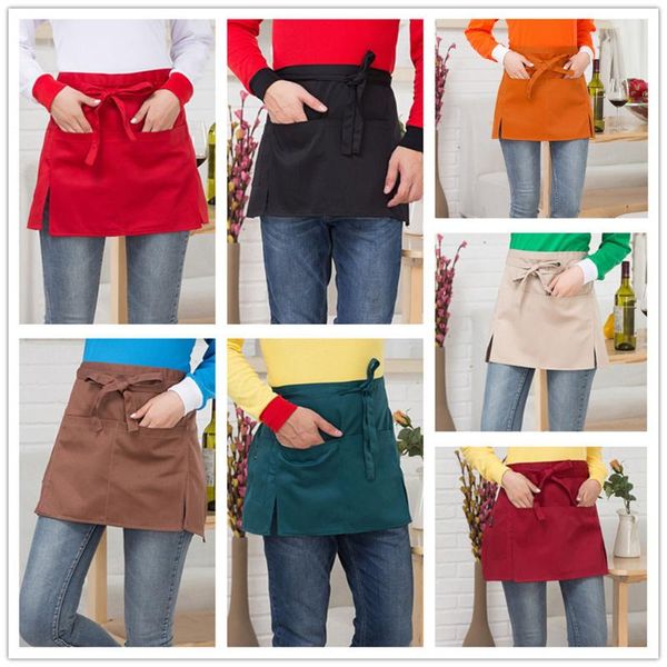 aprons multicolor bar pub kitchen el restaurant coffee waist half short apron with pockets waiters waitress chef